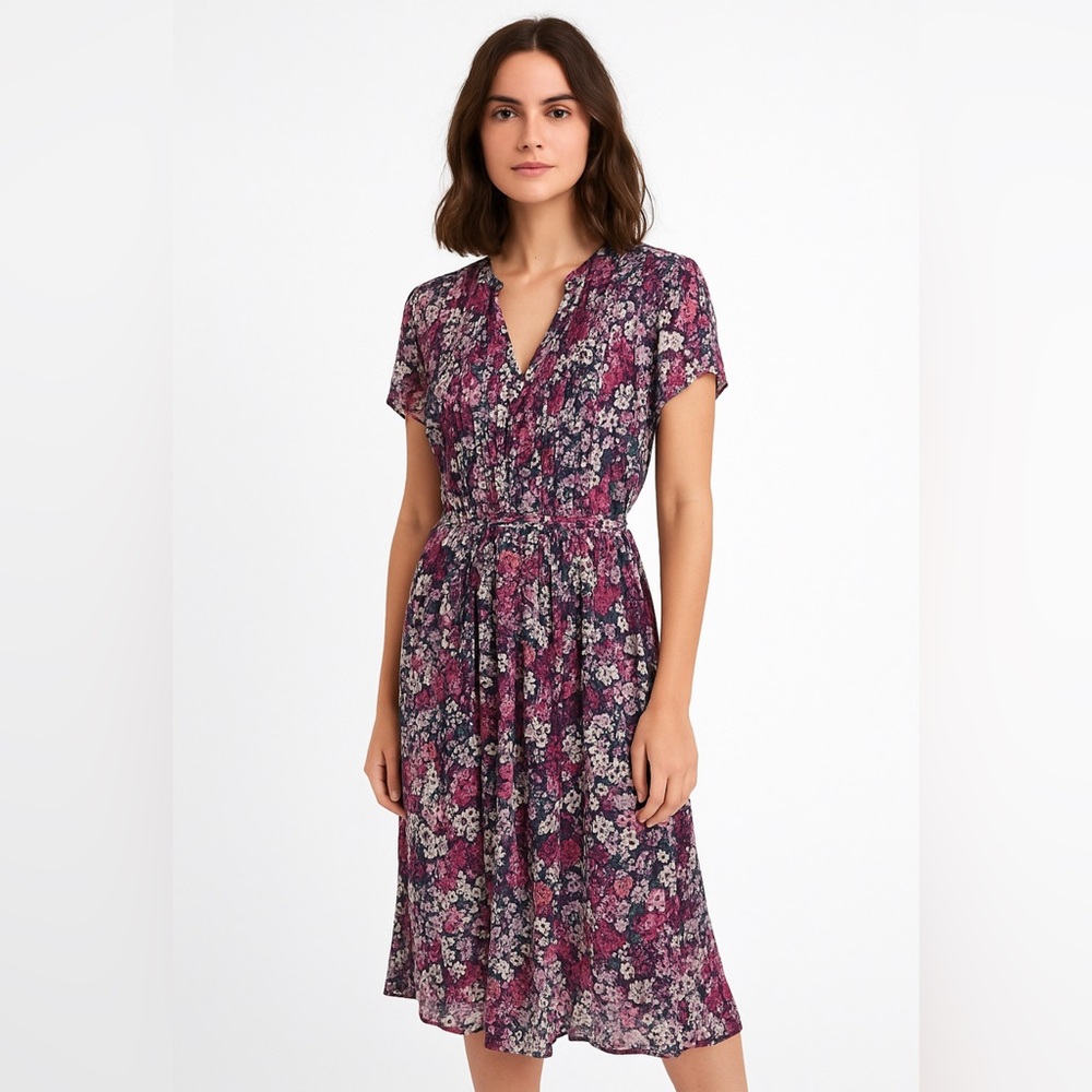 Everlily Women’s Purple Floral Printed Chiffon Waist Tie Midi Dress Size XL